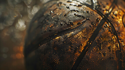 A close up of a basketball with a brown and black pattern