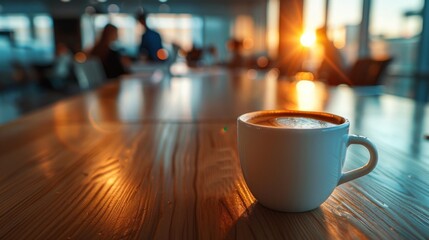 Sunset Overlooking the Cityscape with a Cup of Coffee