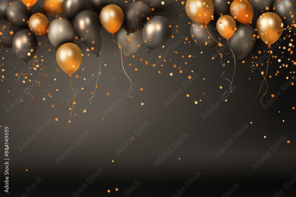 Poster graphite background with scattered orange confetti, ideal for text placement and customization