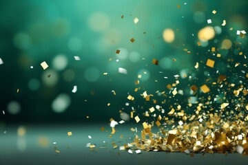 Bright green backdrop with yellow confetti, ample space for customized text or message