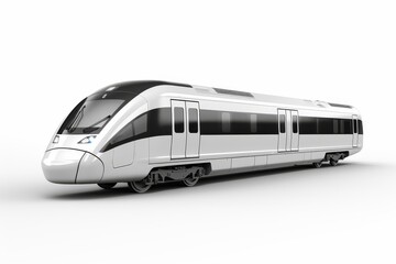 Isolated side view of railway passenger car on white background for detailed examination