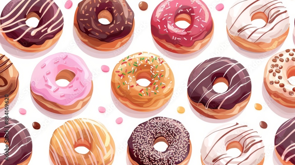 Poster Scrumptious Display of Assorted Donuts with Colorful Frosting and Toppings