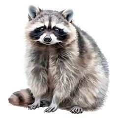 Obraz premium A cute raccoon sitting on a white background, looking directly at the camera.