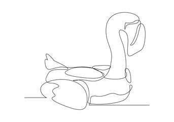 Continuous single one line drawing inflantable rubber flamingo toy summer beach concept. sketch drawing design vector graphic illustration.