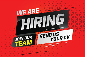 Hiring recruitment design for banner poster. We are hiring lettering with geometric shapes lines. Vector illustration typographic. Open vacancy design template

