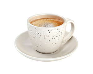 Obraz premium A cozy coffee cup filled with frothy cappuccino, placed on a white saucer. Perfect for coffee lovers and cozy moments.