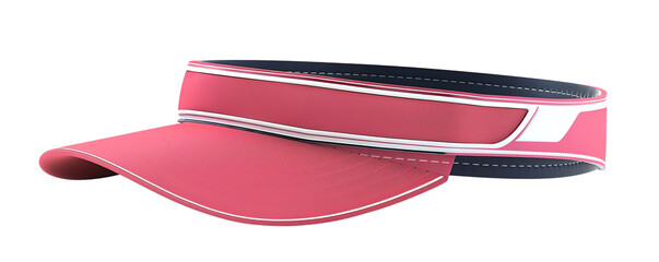 Modern pink visor cap with white stripes on a transparent background. Ideal for sports, outdoor activities, and fashion accessories.