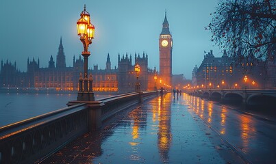 During an overcast night, the view of Big Ben in London was breathtaking.