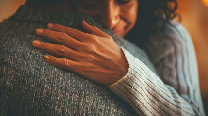 Close-up of a heartfelt hug between two people