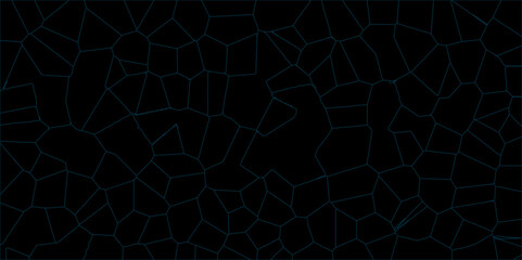 3D broken glass quartz Voronoi diagram vector background. Black color Broken Stained-Glass Background with blue lines. Papercut geometric mosaic tiles pattern background. Seamless vintage vector bg. 