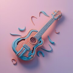 Obraz premium guitar crafted from play clay on pastel background, 3d render, illustration. Music background wallpaper
