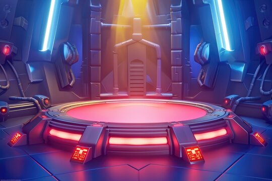 Futuristic SciFi Stage With Glowing Red Platform And Blue Lighting