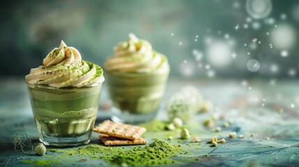 Green Tea Dessert with Whipped Cream