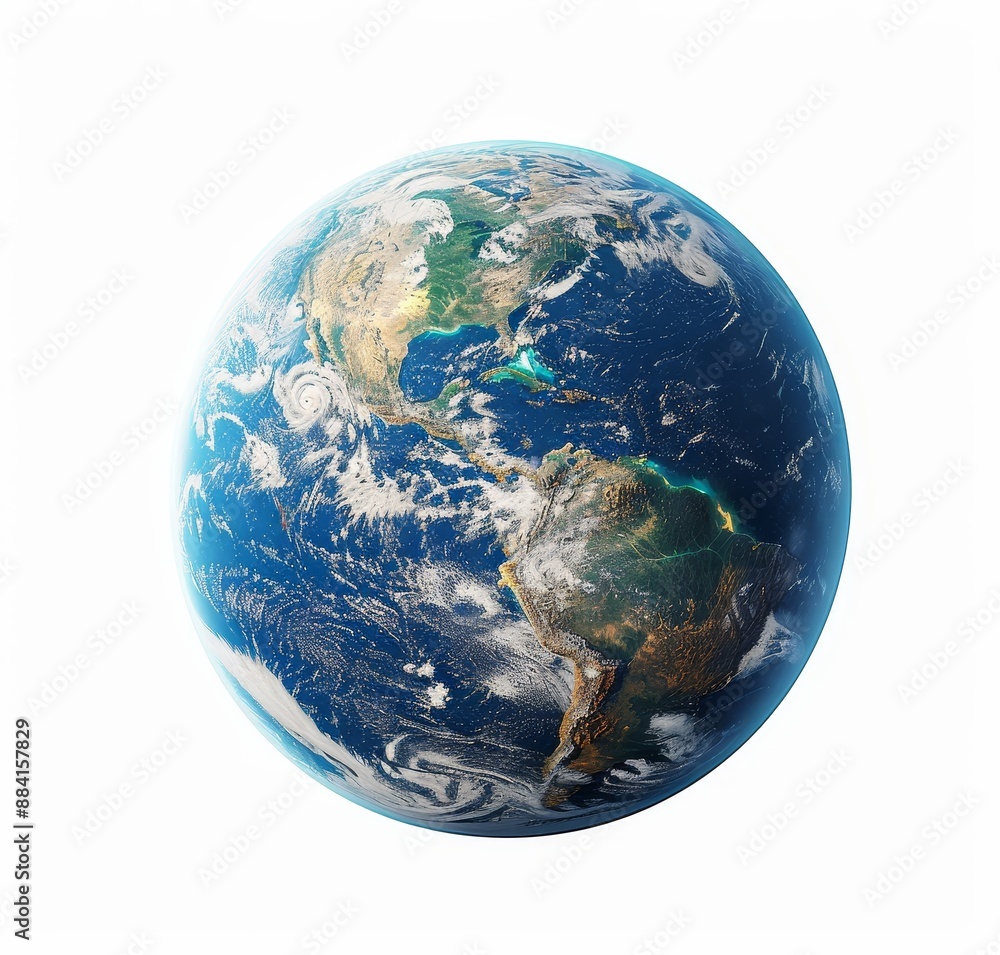 Poster an illustration of the blue planet earth on a white background using clipping paths.