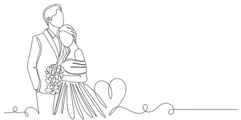 Wedding couple line art vector illustration