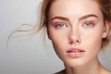 Obraz premium Beauty Woman with Perfect Skin and Natural Glow. Close up portrait of a woman. Generative AI 