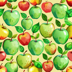 red green yellow vivid contrast apples vector seamless pattern