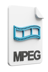 Threedimensional file type icon for the video filetype MPEG isolated on transparent background.