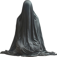 Naklejka premium Figure of a man in a cloth cape with his face covered Dark sculpture art style isolated on transparent background