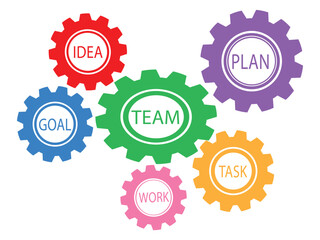 Colorful Teamwork Gears Infographic for Project Management and Collaboration Concepts