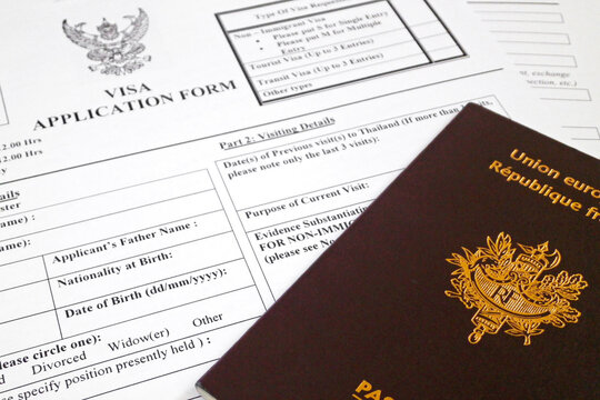 French passport on a Thai visa application form