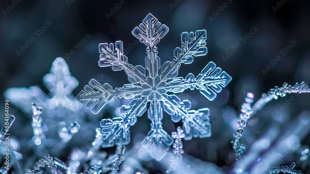 Poster snowflake patterns in ice and frost highlight the beauty and symmetry of freezing water. each is uni