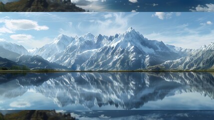 Tranquil mountain landscape with a lake reflection, offering a peaceful and natural background. 