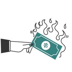 hand drawn doodle business man burning money illustration vector