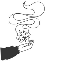 hand drawn doodle business man burning money illustration vector