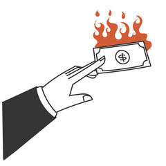 hand drawn doodle business man burning money illustration vector