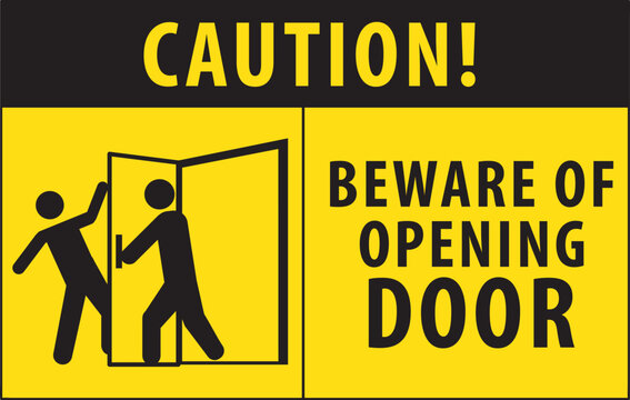 Beware of opening door sign notice vector.eps