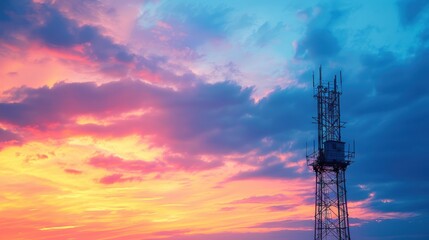 Naklejka premium Silhouette Tower Against a Colorful Sunset