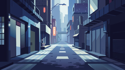 Calle oscura en la ciudad ciberpunk, callejón sombrío con iluminación de neón