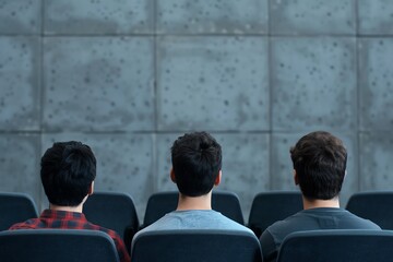 Obraz premium College students discussing grades in a lecture hall, modern seating, academic focus