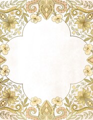 Indian style ornamental background template, frame for invitation, cards, banners, yellow gold.