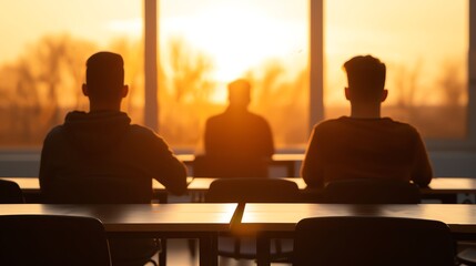 Group of students in a workshop space with adjustable seating, discussing grades and handson projects