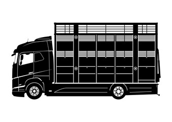 Silhouette of modern 2 axle unit livestock and cattle transport truck. Vector. 