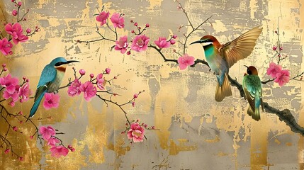 birds on a branch painting in chinoiseries style