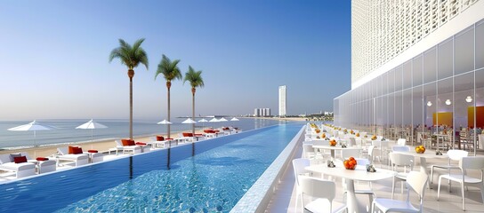 A beachside resort equipped with a swimming pool