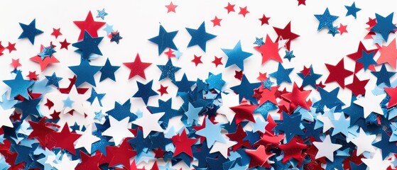 Patriotic star stickers, clean white background, a bold and patriotic visual