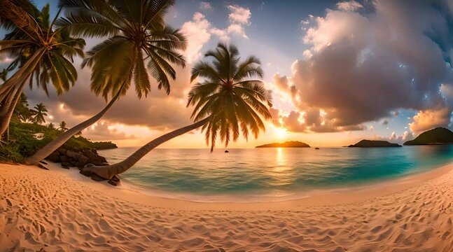 360 Degree Panorama of Tropical Island Seascape at Sunset
