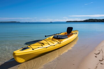 Serene Kayaking Adventure: Ready to Paddle on Calm Beach Waters