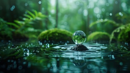 Water Droplet Reflecting the Environment A Symbol of Climate Change and the Importance of Water Conservation