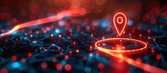 Neon Location Marker on Digital Map