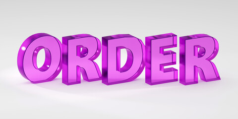 3d render sign order purple text and light background. Simple minimalism concept.