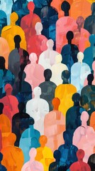 Obraz premium Abstract Illustration of Diverse and Inclusive Crowd with Oil Painting Texture, Depicting Multiculturalism and Belonging, Silhouettes and Wooden Textures, 4K HD Wallpaper, AI-Generated.