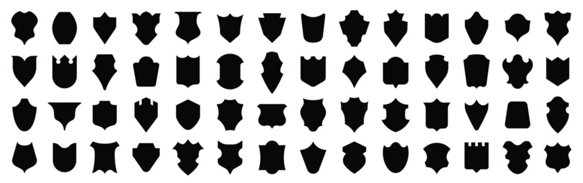 Shield icons set. Protect signs Different shields icon collection. Collection of security shield icons with contours and linear signs. Vector illustration