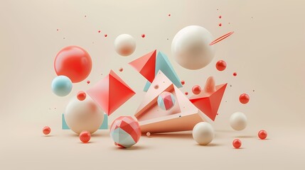 Abstract Geometric Figures on Beige Background - Futuristic 3D Generative AI Concept