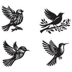 Elegant Birds Silhouette Vector Art on White Background.