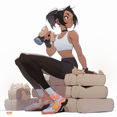 gym girl, cartoon style
